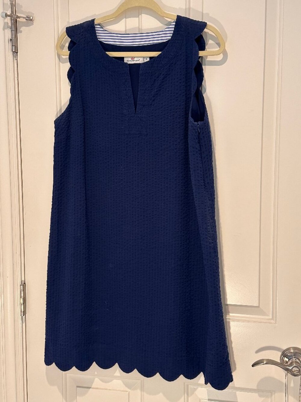Vineyard Vines Summer Dress, navy seersucker, size 12